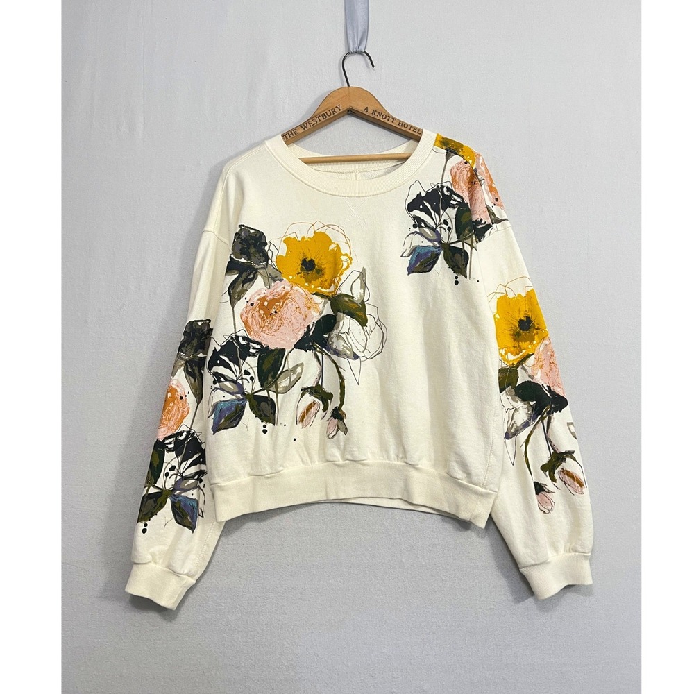 Leigh Viner for Pilcro Anthropologie Niki Bubble Floral Sweatshirt Womens M